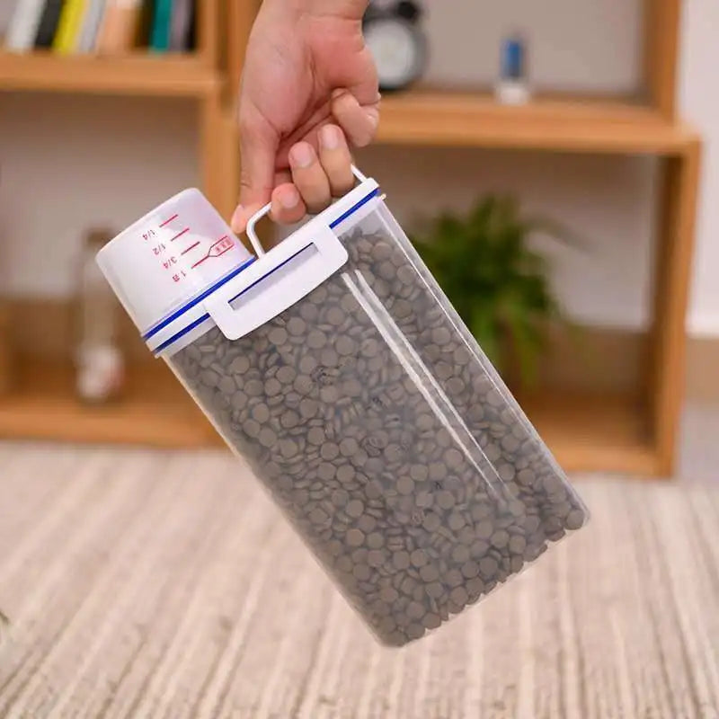 Balde de armazenamento de plástico para comida de cachorro e gato